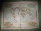 WORLD MAP AMERICA AFRICA EUROPE ASIA OLC COL COPPER MAP SCHREIBER 1749 
