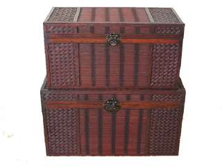 Hawaii Wood Storage Trunk Wooden Hope Chest Set of 2  