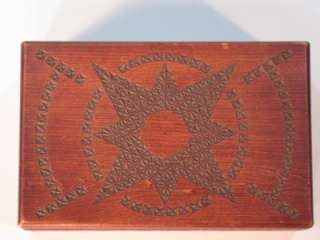 Tramp art hand carved wood box with stars  