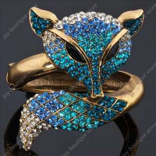 Huge Fox Animal Blue Swarovski Crystal fashion jewelry gold Bracelet 