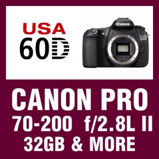 USA Canon Model EOS 60D Body + 70 200 f/2.8L II + 32GB & Accessories 