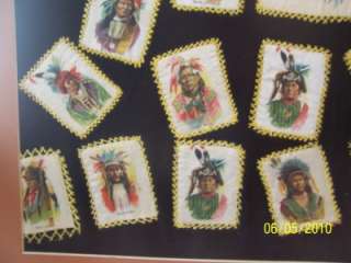 Framed Collection of 39 Antique American Indian Chief Tobacco Silks