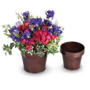  Set of 2 Cache Pots Copper Finish Patio, Lawn & Garden