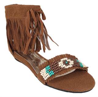NEW Bamboo Womens Sandals Brown Roman Gladiator Fringe Ankle Strappy 
