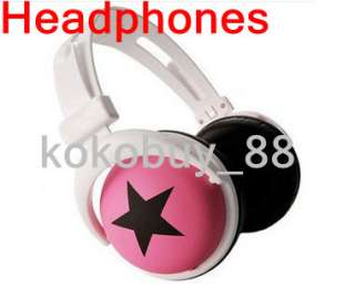 H3556 New iPod MP3 Earbud Style Star Headphones PSP Pink  