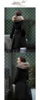New Womens coat Fur collar Woollen Long Warm Winter Black Brown Coat M 