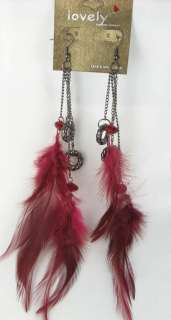 New 9 FEATHER dangle pierced earrings CHOOSE YOUR COLOR acrylic bead 