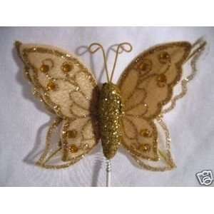    Gold Glitter Christmas Butterfly Plant or Tree Pick