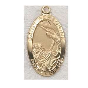 Gold Plated Oval Catholic Saint Peregrine Patron Saint Medal Pendant 