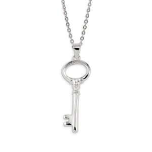    Solid .925 Sterling Silver Oval Skeleton Key Pendant: Jewelry