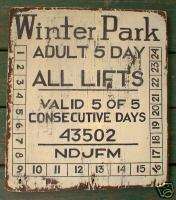 Winter Park Ski Skiing Wood sign Ski Pass Ticket sign  