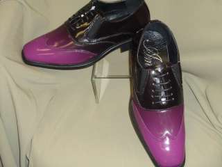 Mens Shiny Purple Black Wingtip Spectator Dress Shoes  