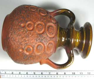 Carstens West Germany Orange Pottery Handled Jug Vase  
