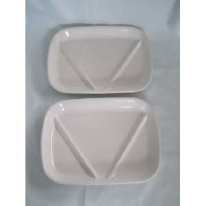   of Vintage Hall Pottery White Divided Rectangle Plates 8 1/4 x 6 1/4
