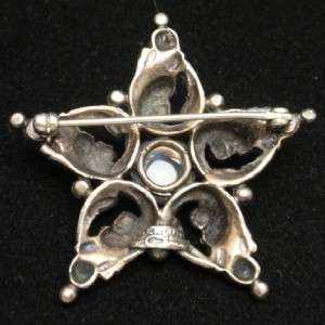 Star Pin Vintage Sterling Silver Moonstone Cini Brooch 5 Points  