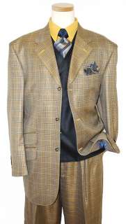 NWT~TAYION~GOLD/NAVY WINDOWPANES 150WOOL VEST/SUIT~40R  