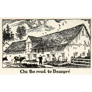 Lithograph Road Beaupre Quebec Canada Farm Cattle Pasture Agriculture 