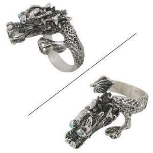    Dragon Finger Ring with Light Blue Jewels for Eyes Jewelry