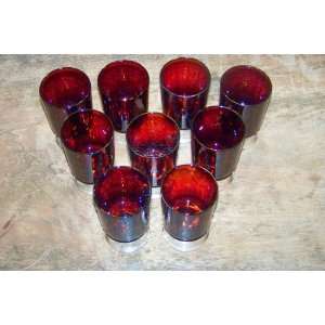  9 Piece Set of Ruby Red Pedestal Goblet Wine Glasses Made 