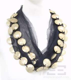 Ranjana Khan Navy Tulle & Hammered Silver Disc Necklace  