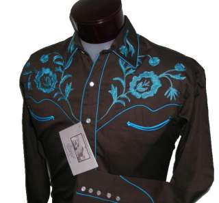 6714t Rockmount Cowboy Western Snap Shirt Floral Embroidery Turquoise 