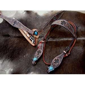   WESTERN LEATHER HEADSTALL HAND TOOLING WITH CROSS 
