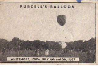 RARE WHITTEMORE IOWA Purcells Air Balloon 1937  