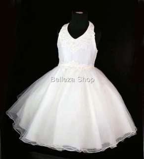 White Flower Girls Party Pageant Dress Size 6T 7T DW30  