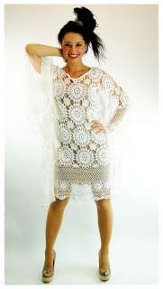 WHITE Crochet Whimsical ANGEL Bell Sleeve Beach Wedding Vintage Dress 