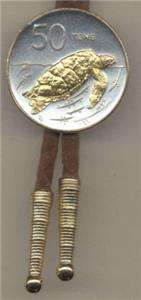 Gold/Silver Coin Bolo Tie, Cook Island 50 Tene Turtle  