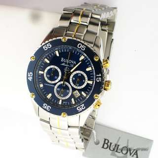 Bulova 98H37 Mens Blue Sport Tech Two tone Bracelet Watch Chronograph 