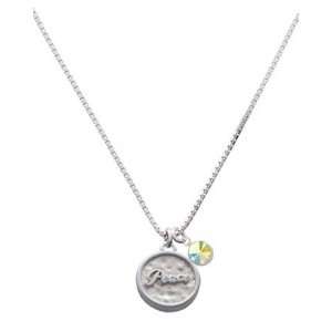 Peace   Round Seal Charm Necklace with AB Swarovski Crystal Drop 