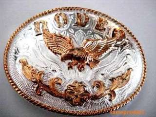 Rodeo Cowboy Eagle Two Tone Color Western Belt Buckle  
