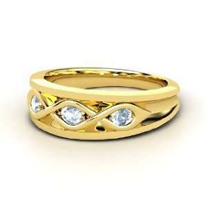  Triple Twist Ring, 14K Yellow Gold Ring with Aquamarine 