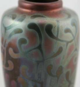 WELLER SICARD 5.25 CABINET VASE W/IRIDIZED STYLIZED BLOSSOMS MINT 