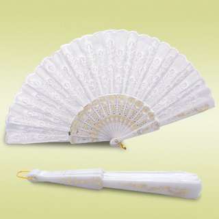 Ladies Wedding White Gold Embroidered Hand Held Folding Fan Victorian 