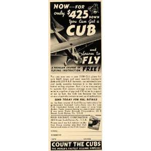 1938 Ad Piper Aircraft Corp. Cub Airplane Flying Course 