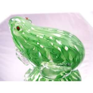  100% Mouth Blown Glass Art Swirls Green Line Frog Handmade 
