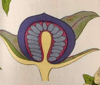 Vintage 50s Cream Silk Botanical Print Sheath Dress Green Purple 