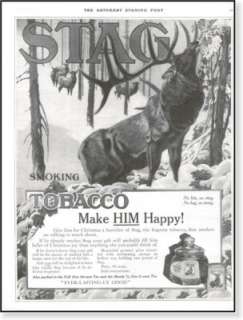 1912 Stag tobacco jar & can Christmas vintage print AD  