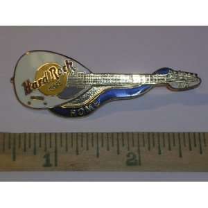  Hard Rock Cafe Guitar Pin Oval Shaped White & Gold Rome Guitar Hard 