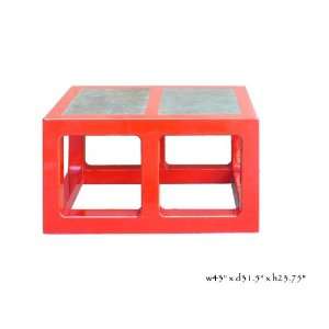  Red Lacquer Stone Top Contemporary Coffee Table