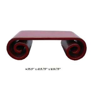  Chinese Silk Red Lacquer Scroll Legs Table