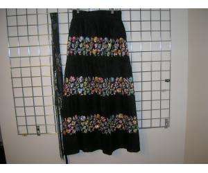 ADOLFO vintage black silk floral embroidered skirt with matching scarf 