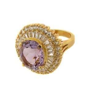  18k Over Sterling Silver CZ Amethyst Round Ring Jewelry