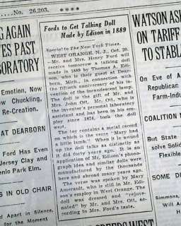 THOMAS EDISION Henry Ford Charles Lindbergh STOCK MARKET CRASH 1929 NY 