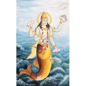  Matsya Avatar of Lord Vishnu Holding the Four Vedas 