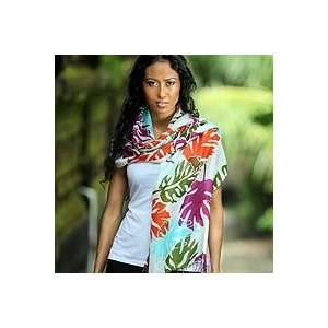  NOVICA Silk batik shawl, Shadow Leaf