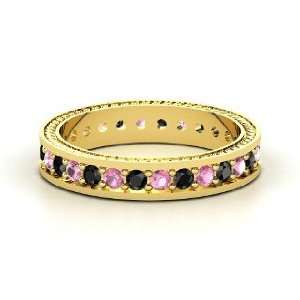 Anisha Ring, 14K Yellow Gold Ring with Pink Tourmaline & Black Diamond