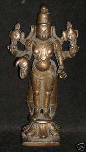   Traditional Indian Ritual Bronze Statue God VISHNU Old Collectible